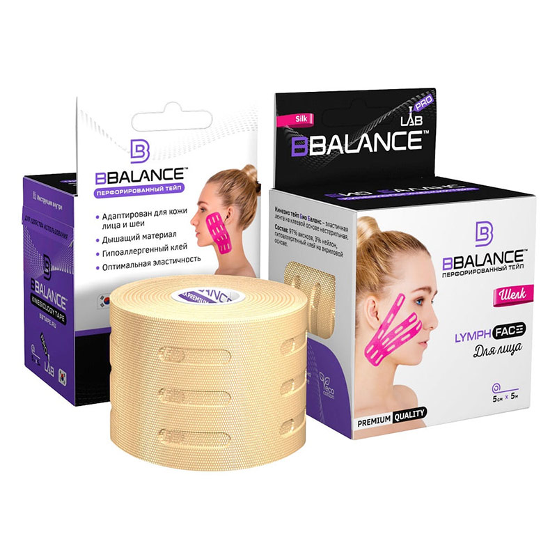 Кинезио тейп Bio Balance Tape Lymph для тела перфорированный шелк 5см х 5м бежевый